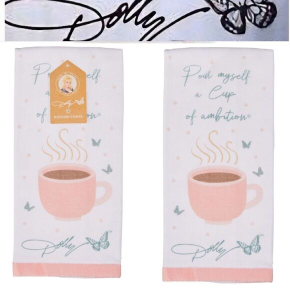 Dolly Parton Pour Myself A Cup Of Ambition Kitchen Towel Set - Picture 1 of 7